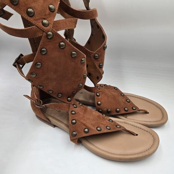 Torrid Studded Brown Gladiator Strap Sandals Wide Width Size 11W Tall Leg Zip - Picture 3 of 10